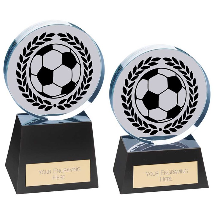 EMPEROR CRYSTAL FOOTBALL GLASS TROPHY -  2 SIZES - 12.5CM-15.5CM
